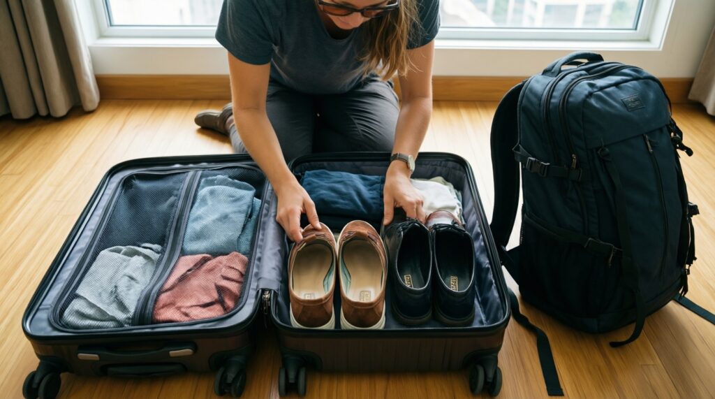 Как упаковать чемодан компактно: техники складывания и список вещей по сезону - иллюстрация